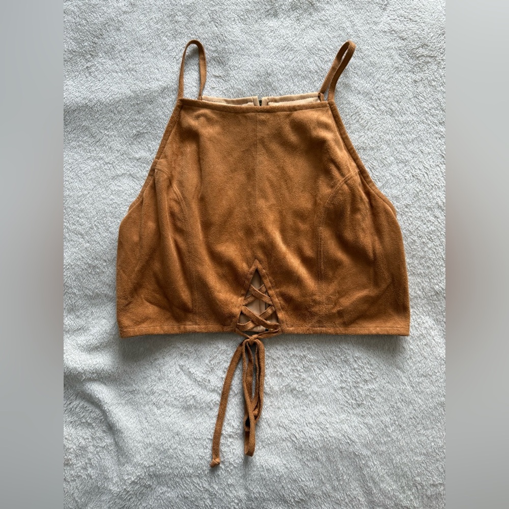 Dance & Marvel Tan Suede Top with Lace-Up